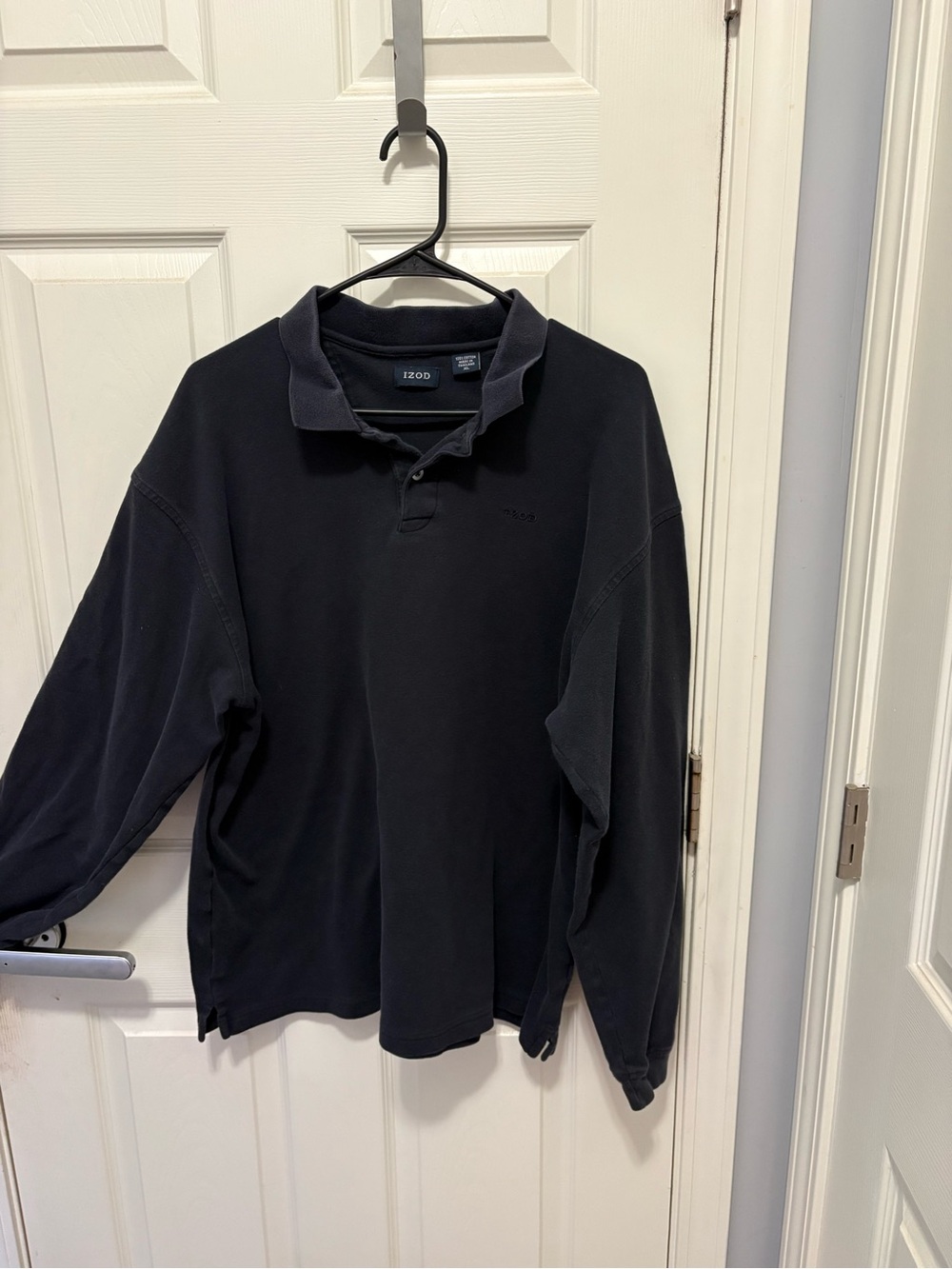 IZOD Men’s XL Black Long Sleeve Polo Shirt 100% Cotton Classic Casual